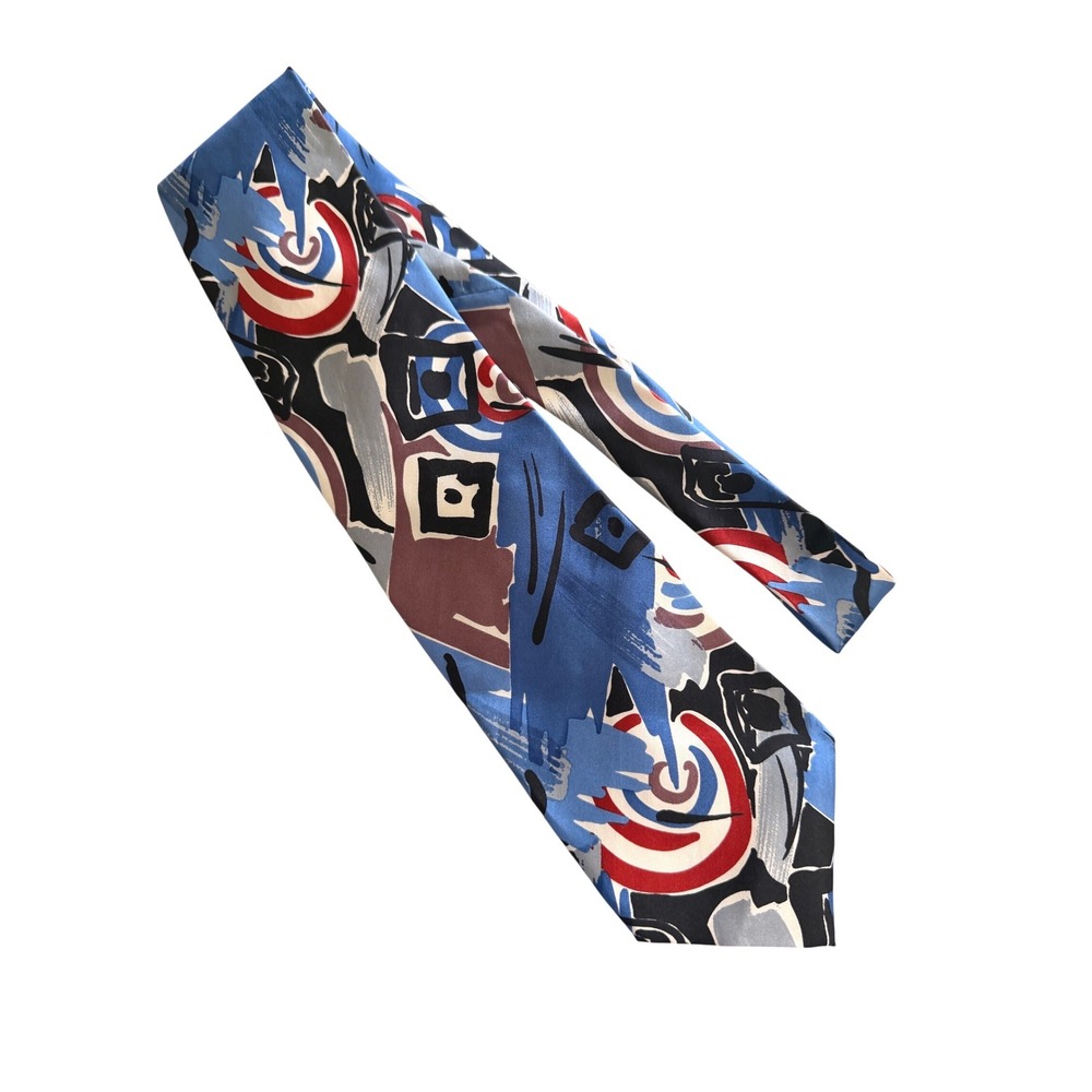 Serica‎ Abstract Geometric Silk Tie Blue Red Made Italy NWT Vintage 90s Dopamine